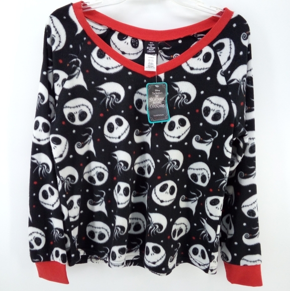 NWT The Nightmare Before Christmas Plush Pajama Top M Black White Red Holiday - Picture 2 of 9